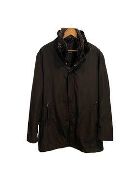 Raffinati men black long jacket removable liner faux fur leather strap Medium